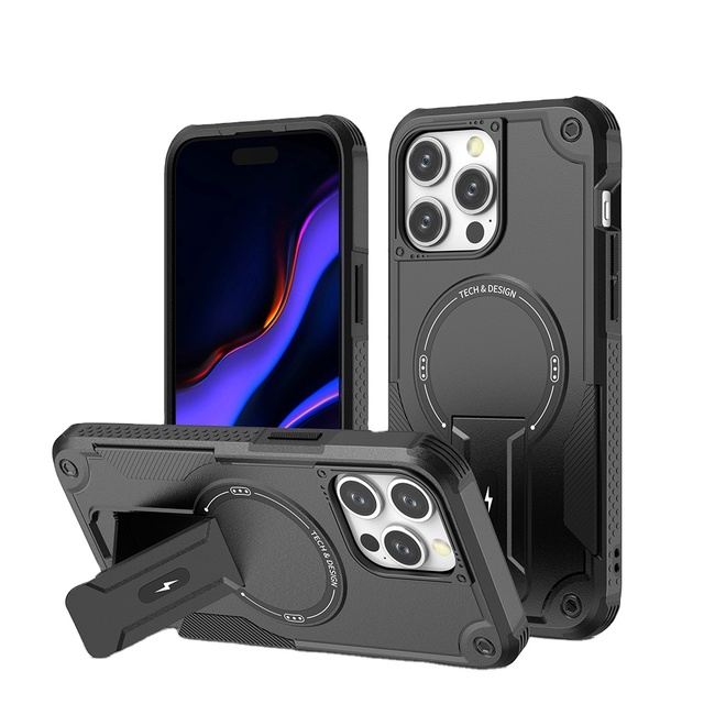 For for 15 Pro Magnetic Case with Kickstand PC+TPU Hybrid Rugged Armor Design Waterproof Shockproof