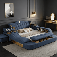Cadre de lit king queen avec rangement, double, grand format, en bois, avec tiroirs, pour lit en cuir moderne de luxe multifonction de style européen