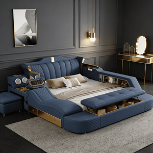 <span class=keywords><strong>Letto</strong></span> Matrimoniale King/Queen <span class=keywords><strong>con</strong></span> Contenitore, <span class=keywords><strong>Cassetti</strong></span> in Legno, Stile Europeo, Multifunzione, Lusso Moderno, in Pelle - Product Image 3