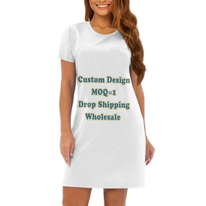 Gran oferta estampado bajo demanda diseño de edredón Hawaiano personalizado redondo elegante e informal cuello manga corta Midi falda vestido suelto mujeres - Product Image 5