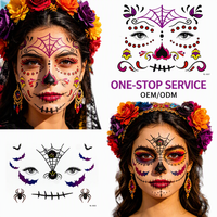 Autocollants de tatouage temporaire pour le visage, motif crâne en sucre, pour le maquillage du Jour des Morts, Halloween, les bals masqués et les fêtes