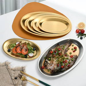 Stainless Steel Serving <b>Tray</b> Oval Gold Silver Food Grade Hotel Coffee <b>Tea</b> Use Shallow Dish Household Tableware - Product Image 2