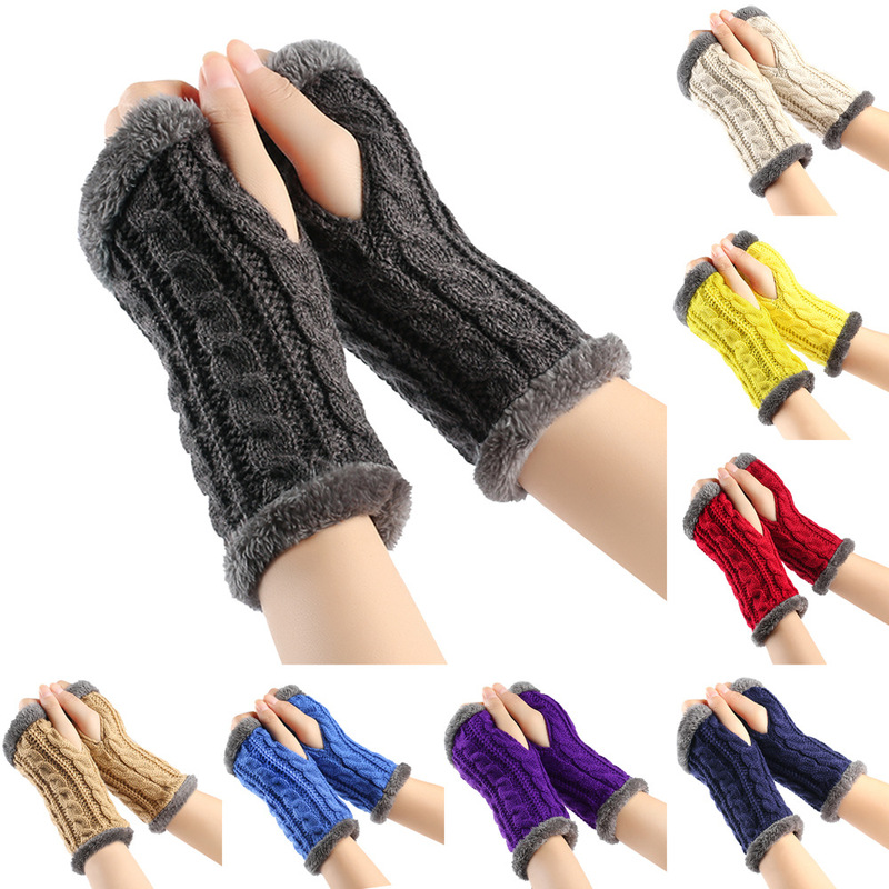 Women Solid Knit Rhinestone Decoration Fluffy
