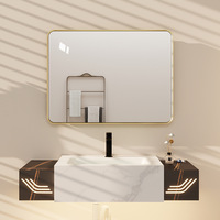 Miroir de salle de bain carré de style nordique simple avec cadre en alliage d'aluminium, éclairage LED, commande tactile, sans cadre, mural, haute définition