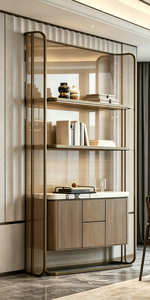 Mueble Bar Moderno Independiente con Encimera de Mármol, Puertas de Madera y Estructura de Acero Inoxidable - Product Image 5