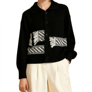 Suéter de Lana Pura con Líneas Cruzadas, Cárdigan de Punto para Mujer, Otoño Invierno, Nuevo Estilo, Ropa de Mujer, Suéter de Lana Reversible con Cuello Alto - Product Image 3