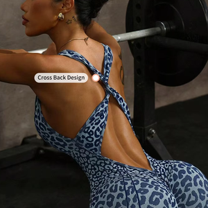 Combinaison de yoga pour femme, imprimé léopard, séchage rapide, moulante, taille en V, dos croisé, sans couture - Product Image 4