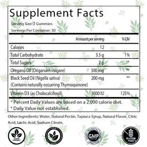 Gomitas de Aceite de Orégano OEM/ODM, Aceite de Orégano con Aceite de Semilla Negra + Vitamina D3, Refuerzo Inmunológico, Antioxidante y Apoyo Intestinal - Product Image 2