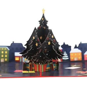 Carte de vœux avec arbre de noël, noir, 3d, 1 pièce, vente en gros