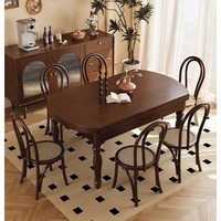 Table à manger carrée rétractable et pliable en bois massif de style rétro, couleur noyer, double usage, idéale pour petit appartement