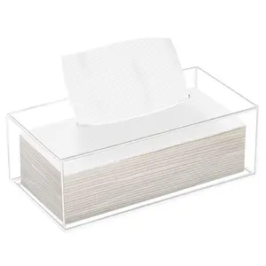 Doorzichtige Acryl Rechthoek Tissue Box Wegwerp Tissue Houder Met Magneet Vergrendeling Bodem Voor Badkamer Slaapkamer Dressoir Bureaublad Bureau