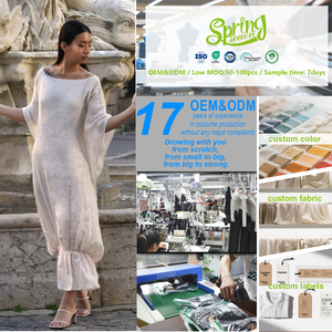 Vestido Maxi Personalizado para Mujer, Color Beige, Cuello Barco, Manga Murciélago, Dobladillo Fruncido, Mezcla de <span class=keywords><strong>Lino</strong></span>, Elegante, Casual, para Uso Diario - Product Image 2