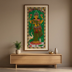 Pintura Tradicional Kalamkari de la Diosa del Mercado SSD sobre Tela para Decoración de Pared de Sala de Estar - Arte Indio Hecho a Mano para Interiores - Product Image 4