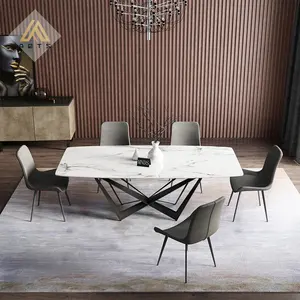 China manufacturer wholesale dining room furniture rectangular sintered stone top metal leg dining table set 6 seater