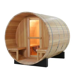Wooden Sauna Support OEM Canadian Red Cedar Wooden 2 Person Outdoor Barrel Sauna Room