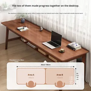 Tavolo da studio di grandi dimensioni con semplice gamba in legno massiccio E2928 scrivania lunga a parete in stile retrò cinese moderno - Product Image 5
