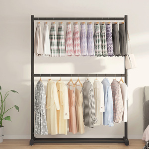 Porte-vêtements double couche en fer gain de place, à poser au sol, armoire portable avec <span class=keywords><strong>tringle</strong></span> de suspension et étagères, pliable pour chambre et bureau - Product Image 3