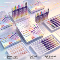 Ensemble de 12 marqueurs pour nail art à séchage rapide à base d'eau, outil de beauté pour les ongles, vente en gros, logo personnalisé, service d'étiquetage privé