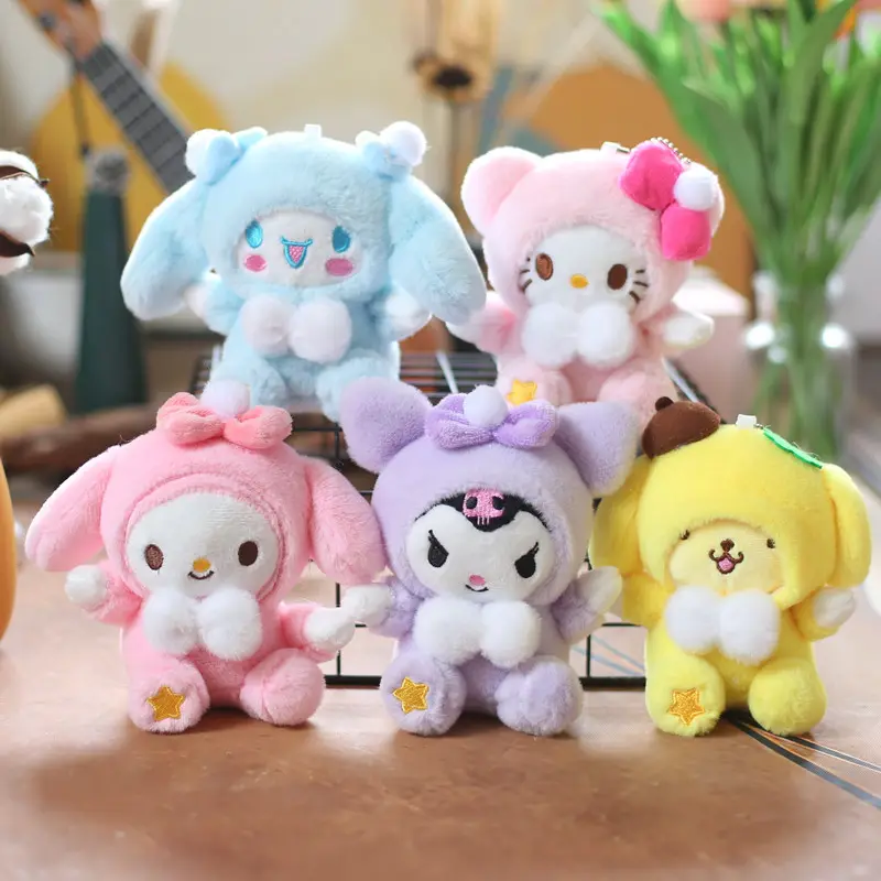 Newest 3D Doll Lovely Cartoon Kuromi Kitty Pajamas Doll Key Chain Kids Plush Toys Melody Cinnamoroll Keychain Ornament Key Ring