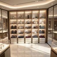Vitrine murale à LED multi-niveaux en verre pour bijoux, avec tiroirs de rangement, sur mesure pour l'intérieur d'une galerie de bijoux