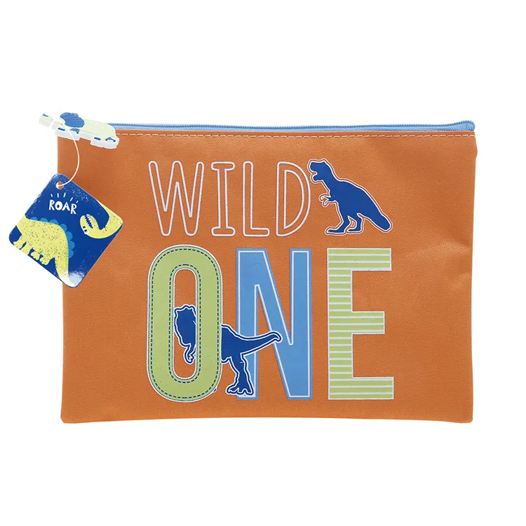 Cute Orange Oxford Fabric Logo Custom Printed for School Dinosaur Assorted Color Quotes Pencil Case