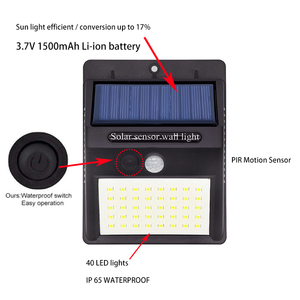 40 Led IP65 Không Thấm Nước PIR Cảm Biến Chuyển Động Không Dây Tường Ngoài Trời Đèn Led Cảm Biến Năng Lượng Mặt Trời Vườn Ánh Sáng - Product Image 4