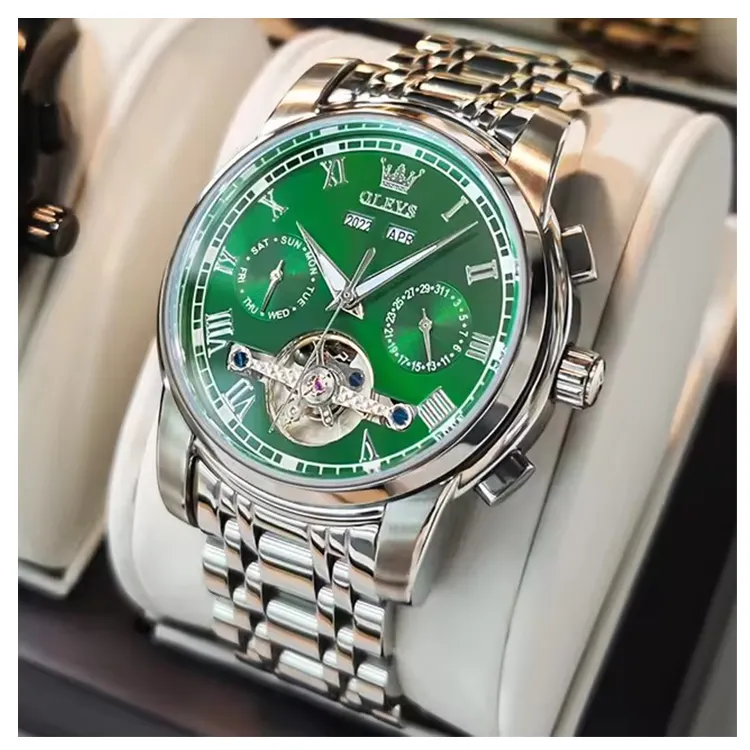 OLEVS6607時計メンズファッションスポーツ腕時計マルチタイムゾーンレロジオ時計時計Masculinoステンレス鋼高級時計