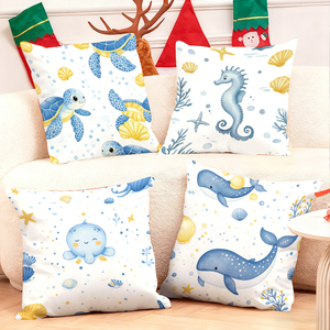 Adorable ocean-themed throw pillows featuring turtles seahorses octopuses and whales perfect for kids rooms or beachy decor - Product Image 1