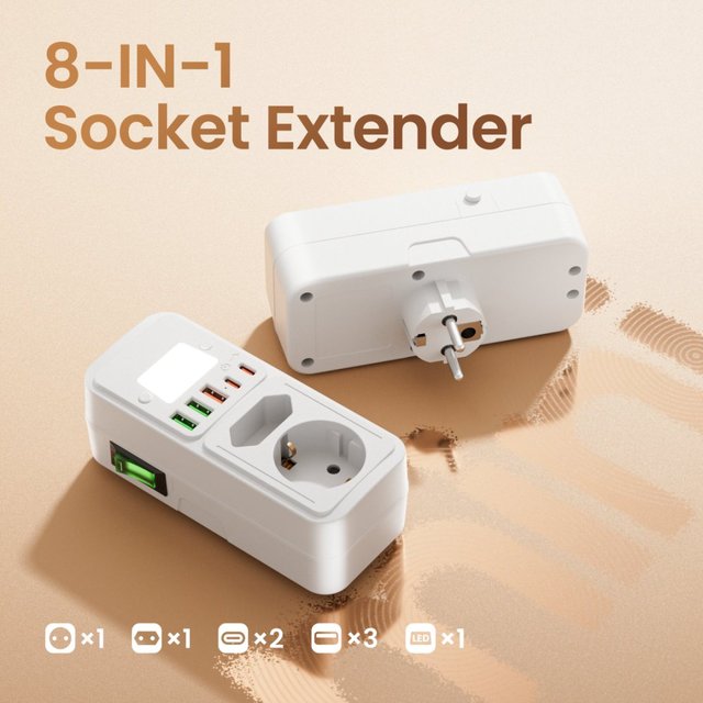 Portable Multi-function Extension Socket Converter with 3 USB 2 Type-C Port EU Power Strips Wall Socket Adapter for Travel Hotel