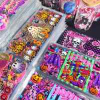 Adesivi UV DTF per Tazze di Halloween, Decorazioni Personalizzate per Piccole Imprese, Stampa Transfer con Motivi di Zucca, Fantasma e Strega