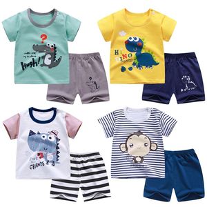 Vêtements d'intérieur en coton pour enfants, motif dessin animé, vente en gros, ensemble de jogging uni pour enfants, pyjama d'été à manches courtes pour enfants - Product Image 1
