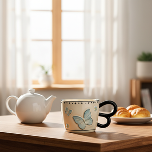 Taza de Cerámica <span class=keywords><strong>Vintage</strong></span> con Forma de Mariposa y Cuchara, Linda Taza de Café y Agua para Parejas, Regalo con Lazo para Niñas, Apta para Lavavajillas y <span class=keywords><strong>Microondas</strong></span> - Product Image 6
