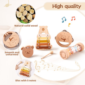 Wholesale Wooden Bear Musical Instruments Set Xylophone Rattle Bell <b>Drum</b> Percussion <b>Toy</b> for Kids Early Education - Product Image 6