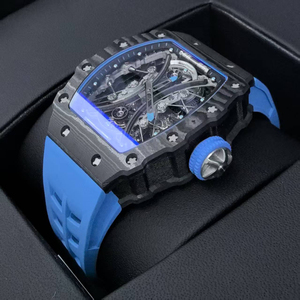 Orologio da Uomo di Alta Qualità 53-01 <span class=keywords><strong>Polo</strong></span> Tourbillon Meccanico con Cassa Tonneau, Allarme, Cinturino in Gomma, Quadrante a Lancette, 48mm, Fibra di Carbonio - Product Image 3