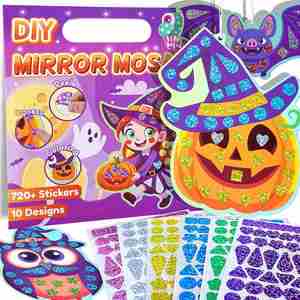 Juguetes de Viaje Hechos a Mano para Niños, Juego Creativo, Espejo Brillante para Colorear, 10 Sets de Pegatinas de Mosaico para Halloween - Product Image 1