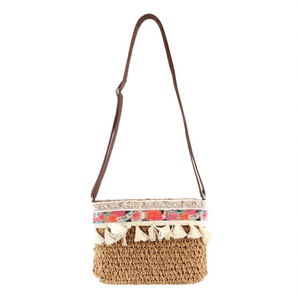 Bolso Bandolera de Papel Tejido con Flecos Bordados 25x17cm, Accesorio Artesanal - Product Image 1