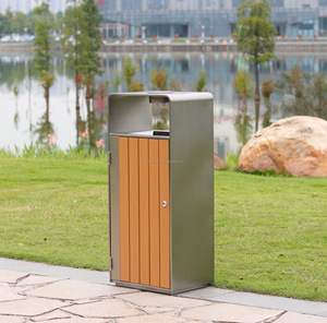 Hiện Đại Thép Không Gỉ Với Bằng Gỗ Chất Thải Bin Ngoài Trời Container Với Gạt Tàn Cho Đường Phố Tái Chế Thùng Rác Có Thể - Product Image 4