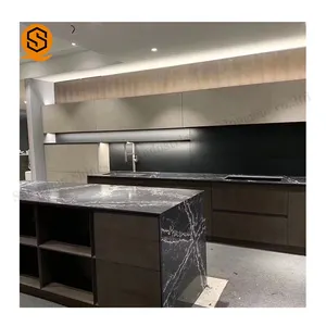 Luxury black furniture marble Artificial stone design Kitchen cabinets