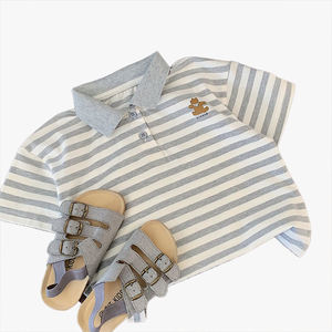 Polo à manches courtes pour garçons, T-shirt rayé pour enfants, nouveau style d'été, haut tendance à motif de dessin animé pour jeunes enfants - Product Image 2