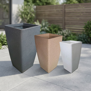 Jardinières carrées modernes en plastique pour l'extérieur, pots de fleurs de jardin au design minimaliste, ensemble gris, beige et blanc - Product Image 2