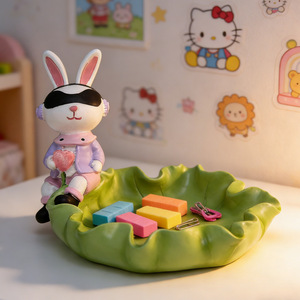 Modern Cartoon Rabbit Cosmetic Storage <b>Box</b> Resin <b>Makeup</b> Organizer Decorative Fruit Plate For Living Room Home Craft Gift - Product Image 4