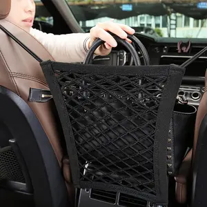 Car Net Pocket Handbag Holder Between Seats Back Barrier Of Pet Multifunctional 3-Layer Car Mesh Organizer Travel Pocket For Car