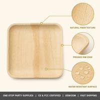 Assiettes jetables plates en feuilles de palmier pour pique-nique en plein air, biodégradables, 6 pouces, 8 pouces, ensemble couteau-fourchette-cuillère écologique