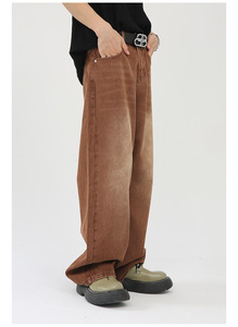 2025 Moda High Street Boot Cut Kargo Jean Pantolon Büyük Beden Monkey Wash Kahverengi Kat Kat Denim Nefes Alabilen Orta Bel Örme Kışlık Jean Erkek - Product Image 6