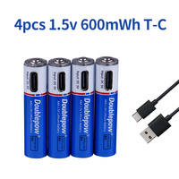 بطارية ليثيوم أيون Doublepow AAA بسعة 600 مللي واط ساعة و1000 مللي واط ساعة قابلة لإعادة الشحن عبر USB من النوع C بجهد 1.5 فولت حجم 10440