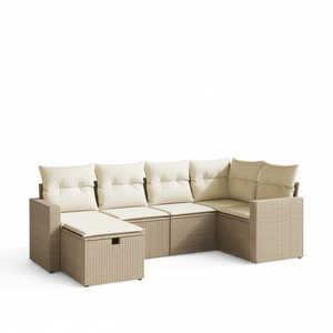 Conjunto de Sofás Modulares de Jardín en Poliratán Beige, Muebles de Exterior Cómodos con Cojines de Espuma de Alta Densidad, Diseño Moderno - Product Image 1