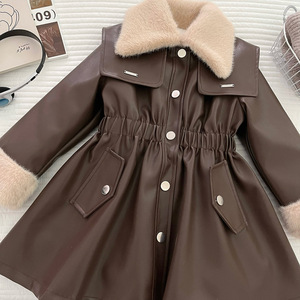 Nuevo Estilo de Invierno, Abrigo de Cuero PU con Forro Polar para Niñas, Ropa Elegante para Niñas de 80-150 cm - Product Image 3