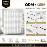 Tirai Mandi Minimalis Putih Custom Cetak Garis Hitam Kain Anti Air OEM ODM untuk Hotel, Retail, dan Perlengkapan Apartemen
