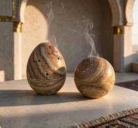 Brûleur d'encens vintage en travertin naturel multicouche, forme œuf, pierre polie à la main, pour hôtel au Moyen-Orient, ornement de bureau