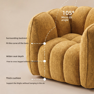 Sillón de Salón Mustard Pumpkin, Tapizado en Terciopelo Segmentado, Estilo Retro, Cómodo, de Perfil Bajo, para Sala de Estar, Rincón de Lectura, Dormitorio, Estudio - Product Image 2